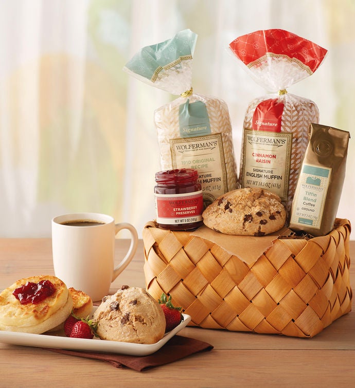 English Muffin Sampler Basket Breakfast Gift Basket Wolferman's