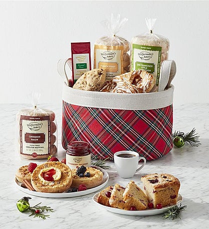 Red Plaid Bakery Basket