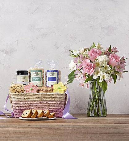 Mother's Day Gift Basket with Cherished Blooms Bouquet