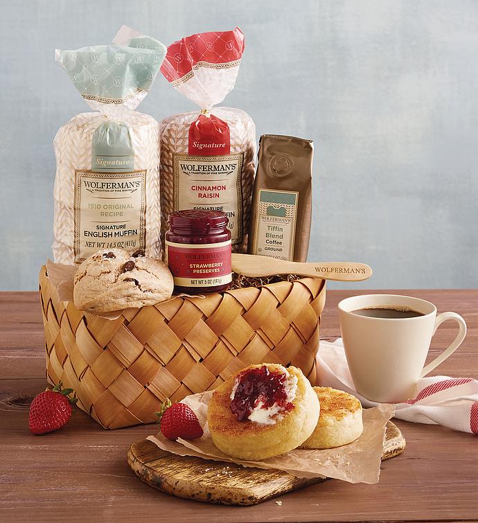 English Muffin Sampler Basket Breakfast Gift Basket Wolferman's