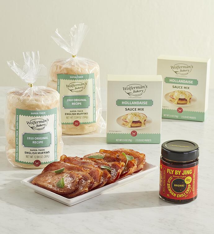 Eggs Benedict Box with Fly By Jing Original Sichuan Chili Crisp