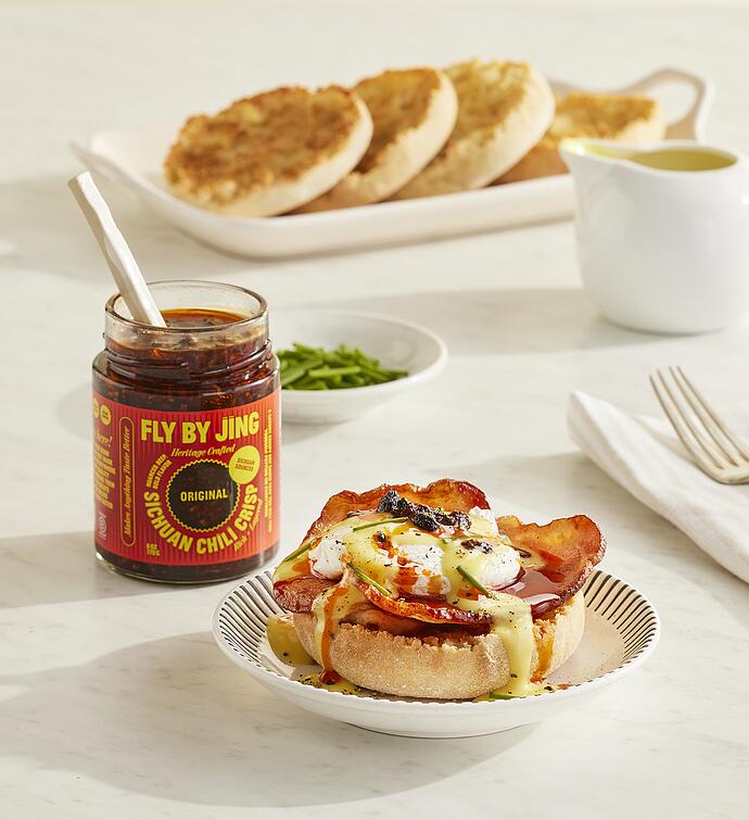 Eggs Benedict Box with Fly By Jing Original Sichuan Chili Crisp